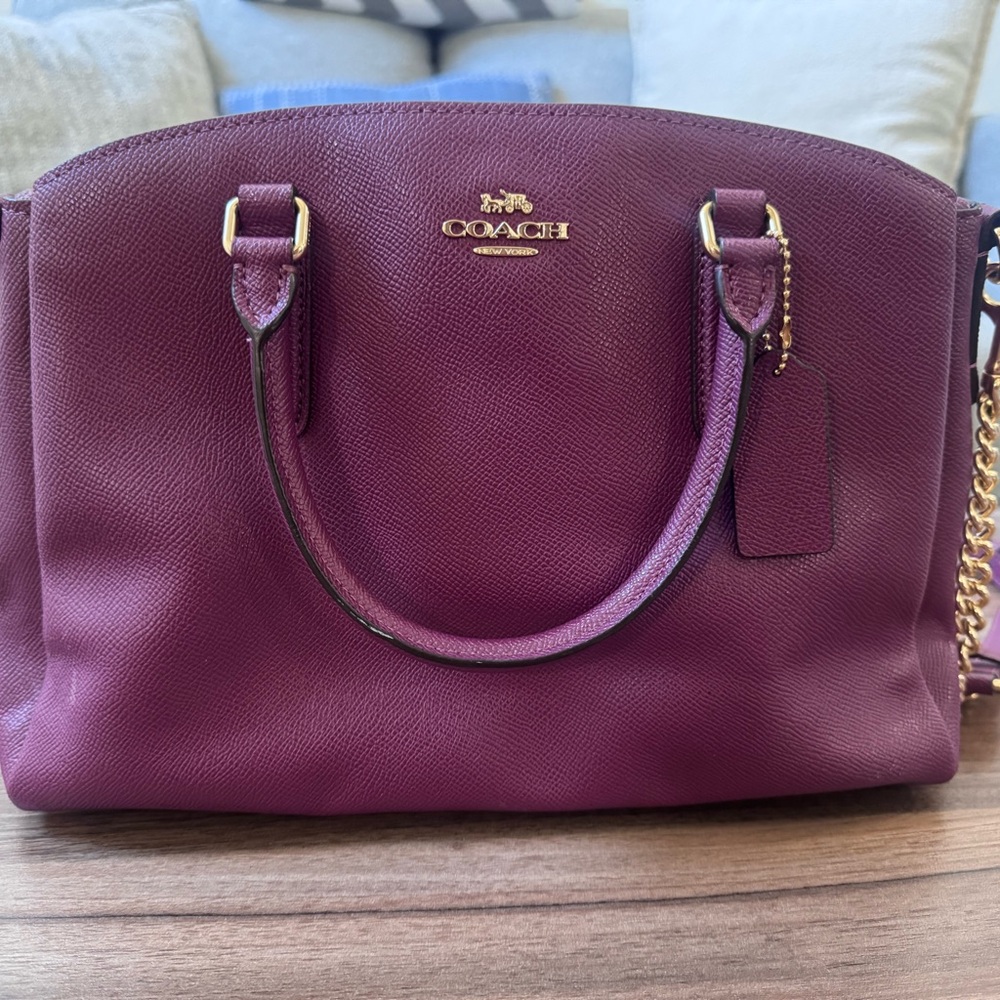 Coach Pebble Leather Satchel in Plum with Gold Hardware